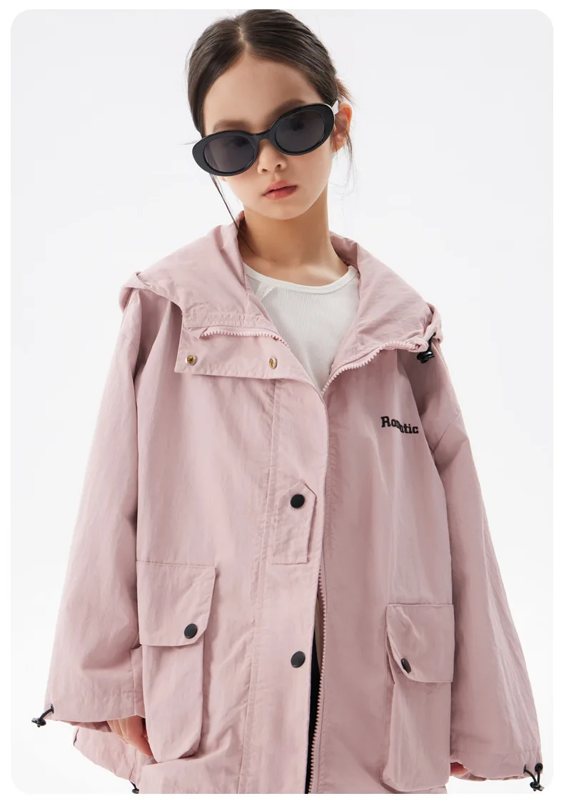 Girls Coat 2024 Autumn New Childrens Clothes Korean Style Girl Baby Foreign Style Solid Color Hooded Jacket Casual Simple Daily image 5