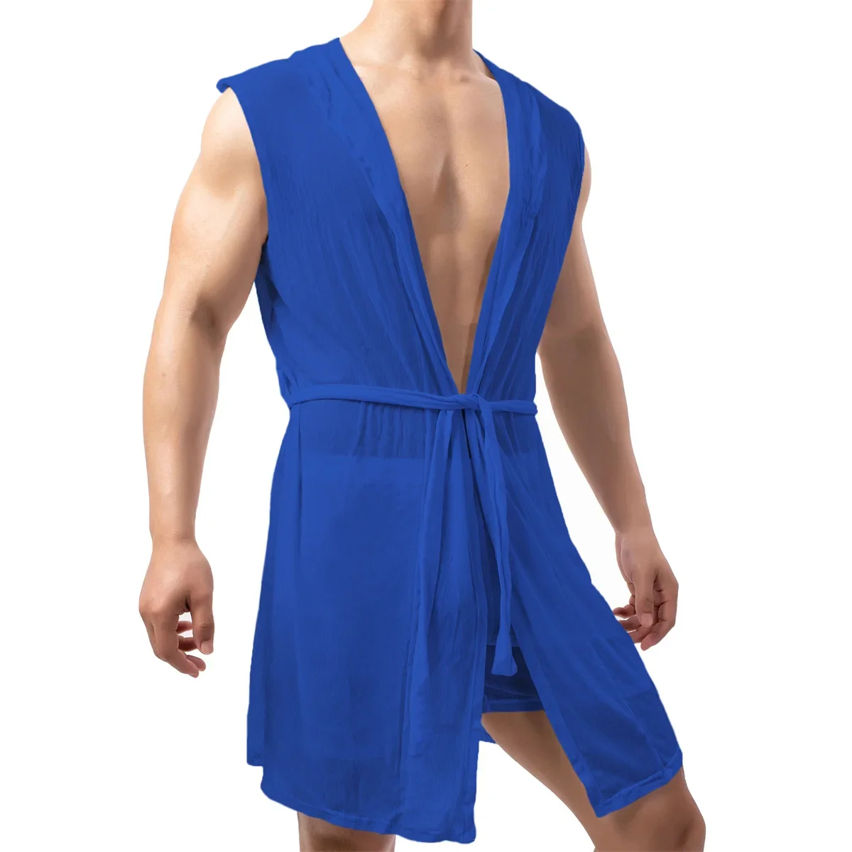 Mens Bath Robes Sexy Pajamas Sleepwear Kimono Hombre Hooded Bathrobe Mens Bath Summer Dress Bath Robe Boxers Underwear Nightgown