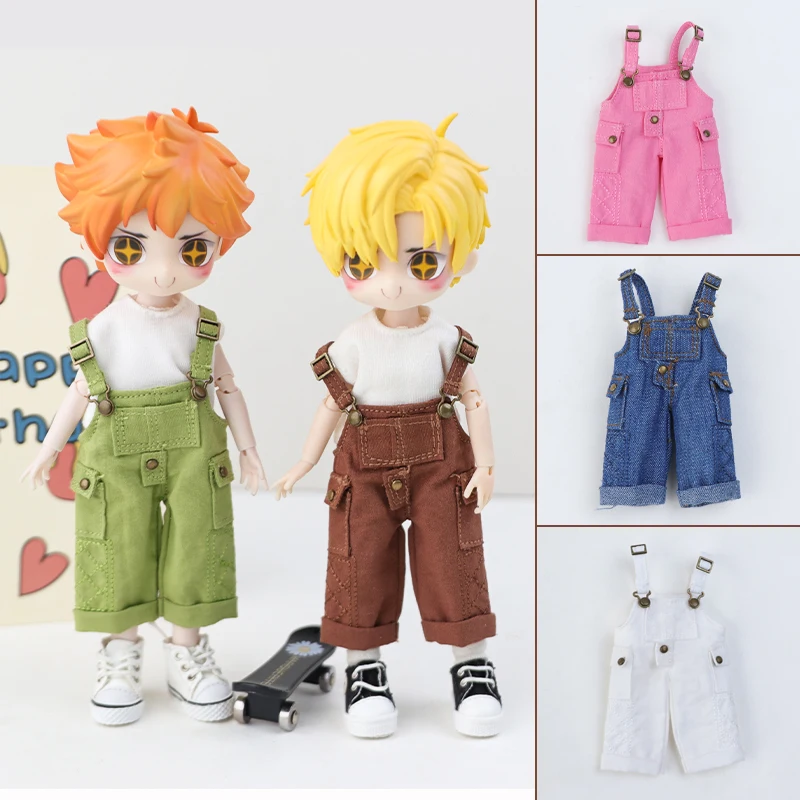Multi Color Cargo Overalls Doll Pants For OB11 1/12 BJD GSC Doll Denim Solid Color Suspender Trousers Doll Clothes Accessories