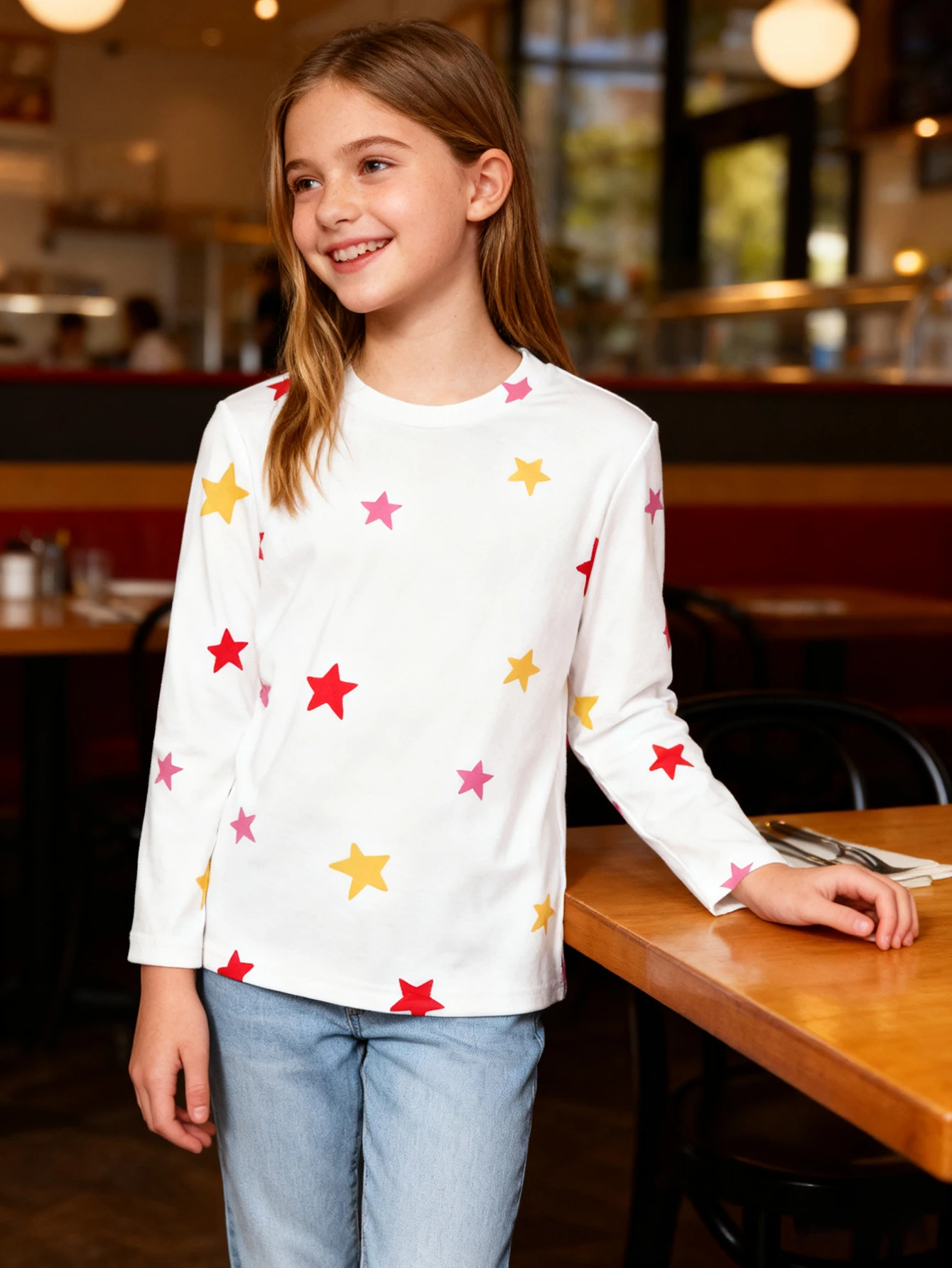 تي شيرت بناتي بأكمام طويلة وطبعة نجوم لعام 2026 #1