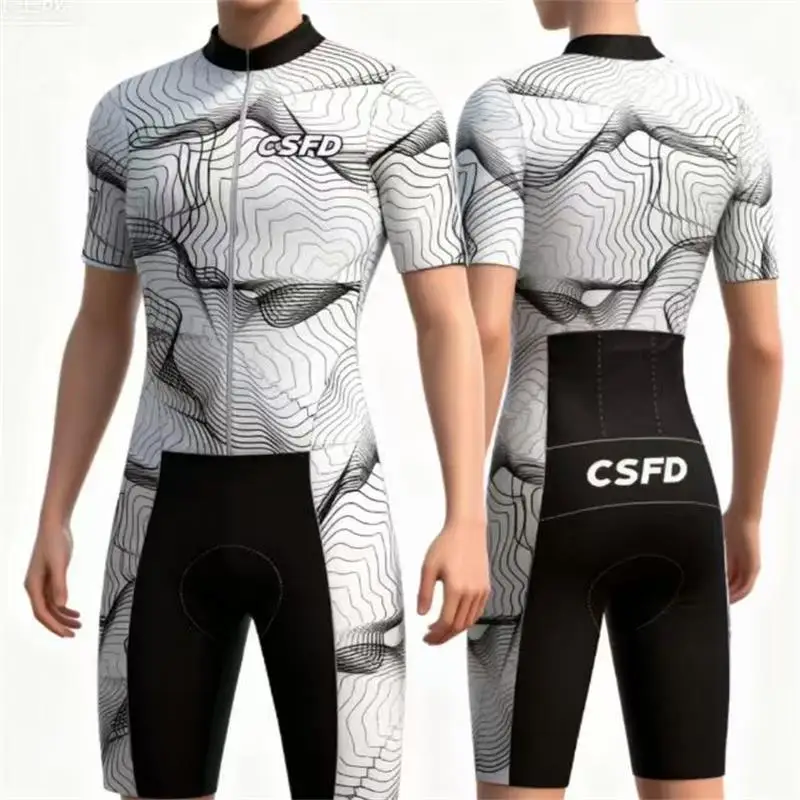 

CSFD Men's Cycling Jumpsuit Training Level Men's Cycling Clothing 5CM Anti-Slip Leg Gripper Man Cycling Suit Slim Fit