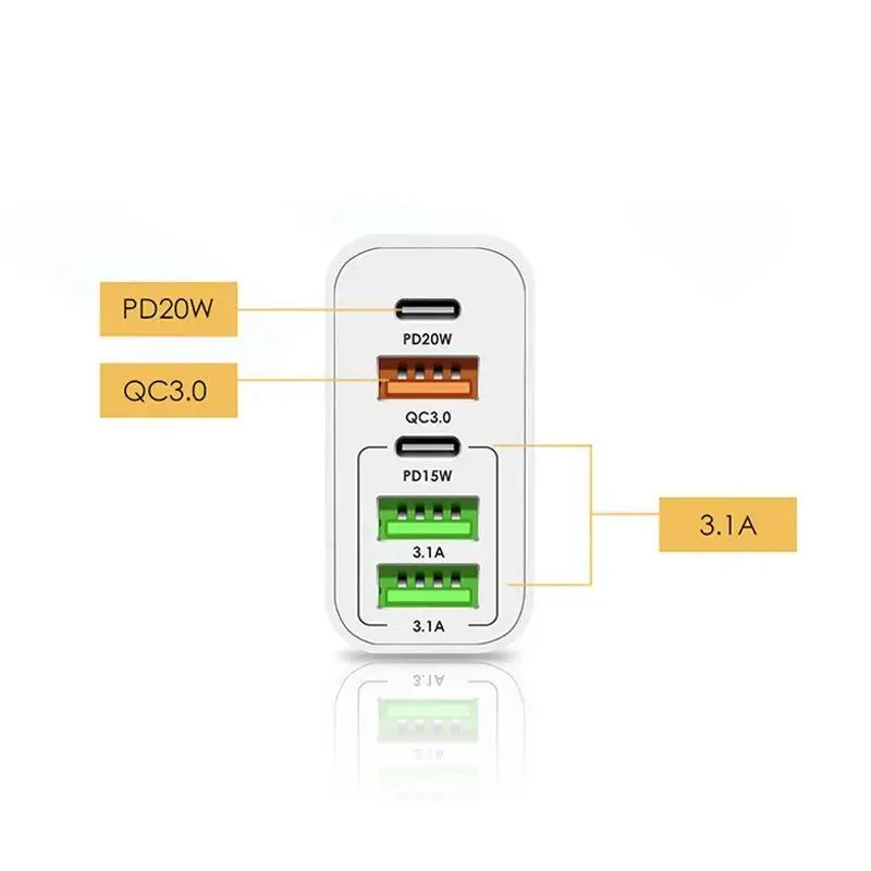 65W MultiPort Wall Charger PD QC3.0 Fast Charging Universal Plug for Travel Home Use Compatible with Most Device
