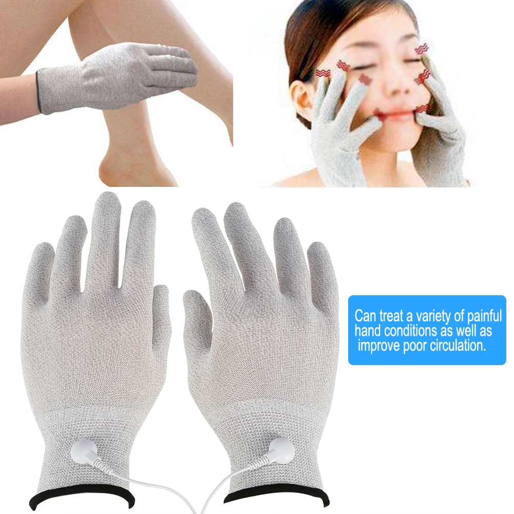 1 Pair Electrode Gloves for Tens Machine Conductive Gloves Electrode Massage Mitts Therapy Hand Massage Electrotherapy Wire