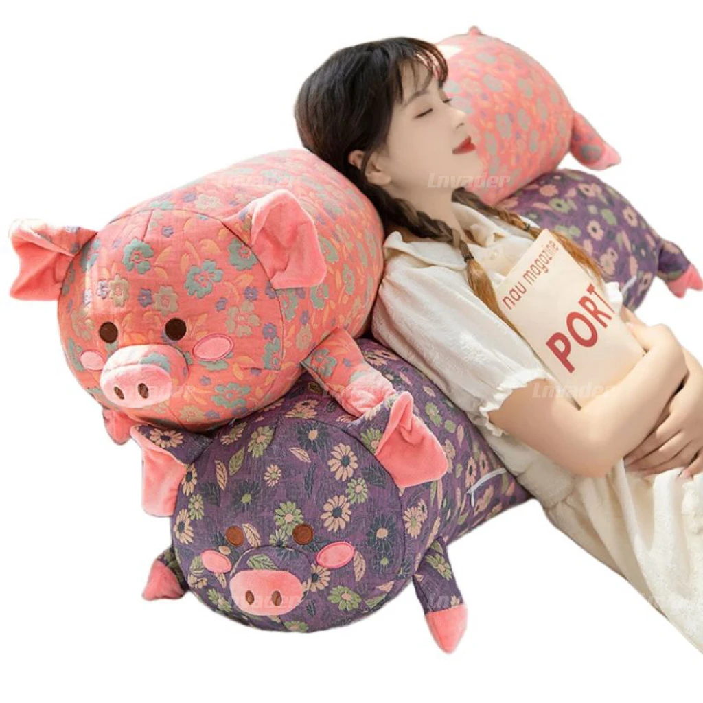 110/130cm Lovely Print Cloth Sleeping Pig Plush Long Hug Pillow Toy Soft Stuffed Animals Piggy Plushies Dolls Cushion Home Decor