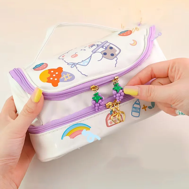 

1Pcs Cartoon Large Capacity Double Layer Pencil Case Portable Girls Pen Bag Student Stationery Storage Pencil Bags