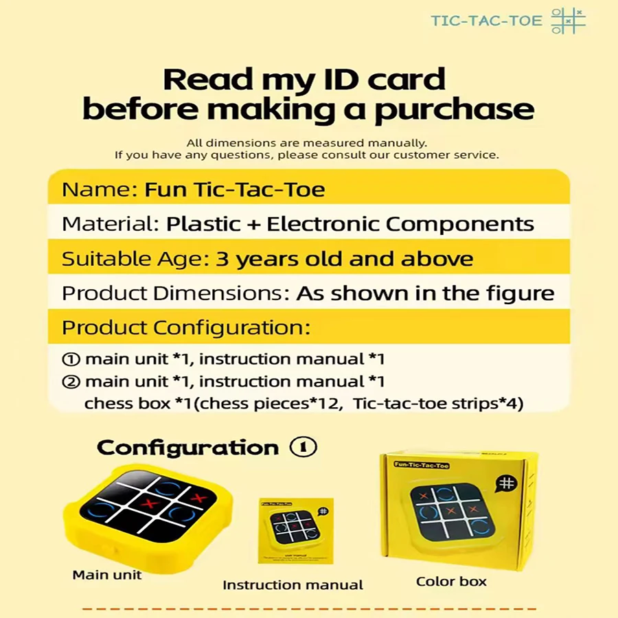 1 piece- Tic Tac Toe Board Multifunctional Electronic Game Montessori Puzzle Table Game Chess Board Set Adults Children Portable