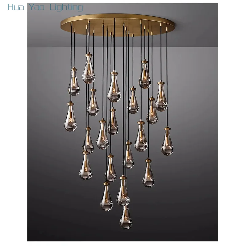 

Hot Vintage Copper E14 Chandelier Large Water Drop Crystal Lamp For Living Room Bedroom Study Hotel Villa Duplex Kitchen Island