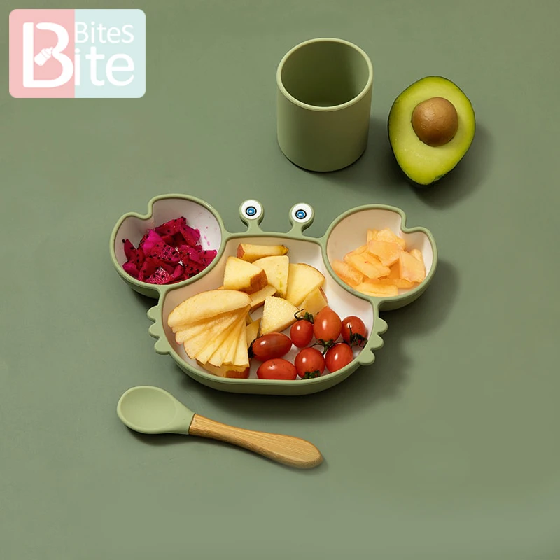 

Bite Bites Baby Feeding Plate Set Cartoon Crab Divider Cutlery BPA Free Non-Slip Children Dishes Dishes Kitchenware Kids Stuff