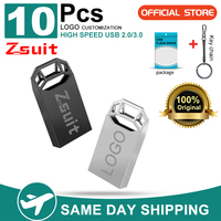 Zsuit 10PCS/LOT Metal 2.0/3.0 USB Flash Drive 32GB 16GB 128GB Pen Drive 64GB Custom Creative Gift Memory Stick 8GB Mini U Disk