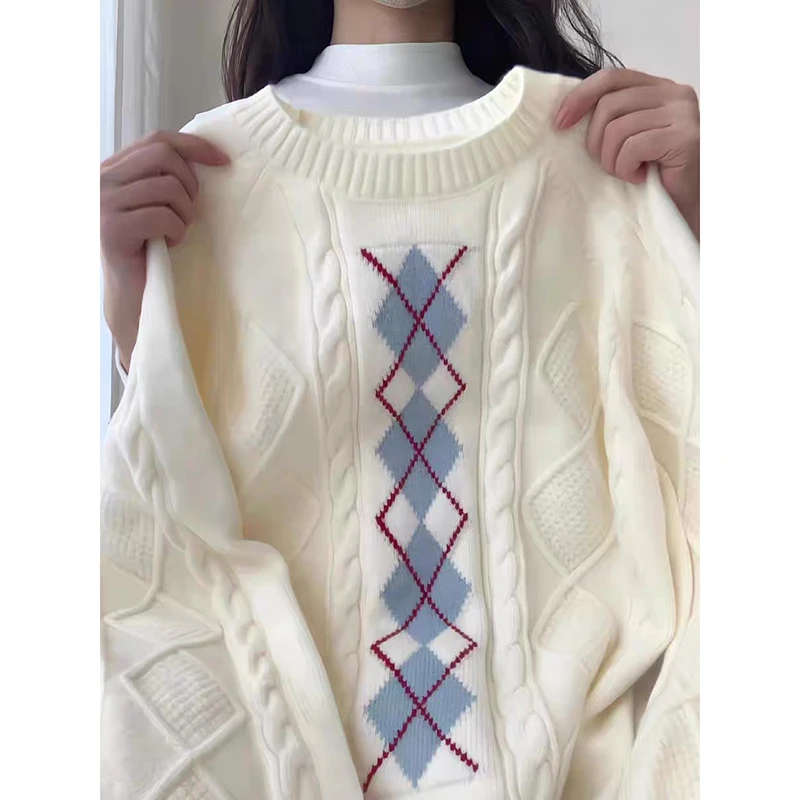 

YIBASHU женский белый пуловер с вырезом лодочкой, свитер, винтажный джемпер, вязаный жаккардовый кашемировый свитер с длинными рукавами, зимняя одежда 2000-х годов