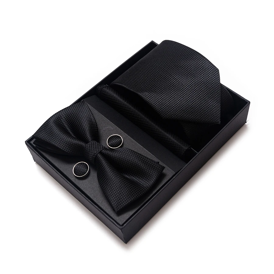 

Fashion Sale Brand Wedding Present Tie Pocket Squares Cufflink Set Necktie Box Gray Floral Men Fit Business