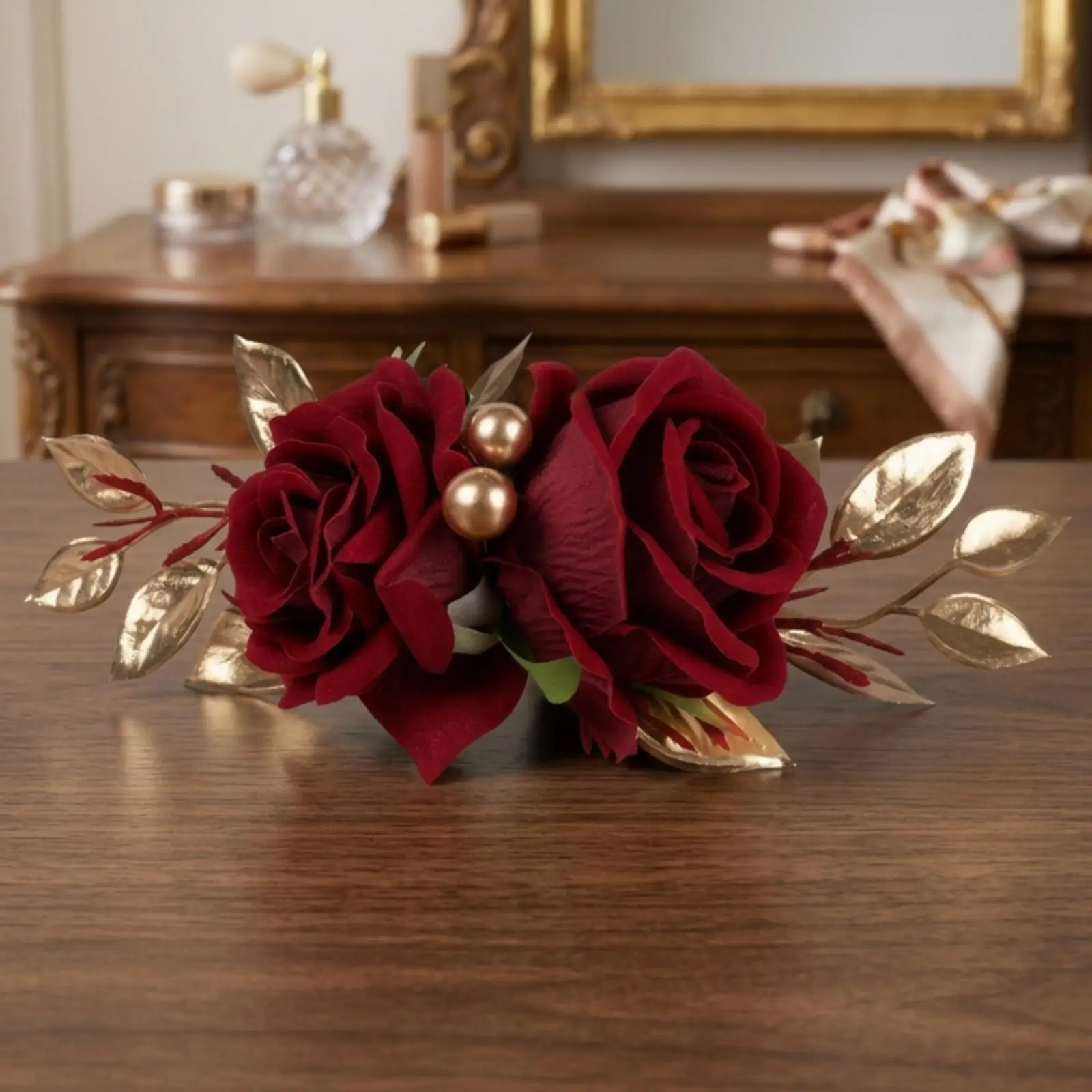 Red Rose Cake Topper Artificial Rose Cake Topper Lustrous Floral Spray for Brides, Culinary Artists, Wedding Cakes, Engagement