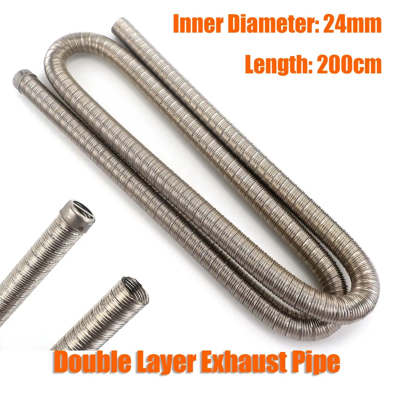 200cm 24mm Double Layer Exhaust Pipe Air Diesel Parking Heater Stainless Steel Tube Gas Vent Hose For Car Caravan Camper