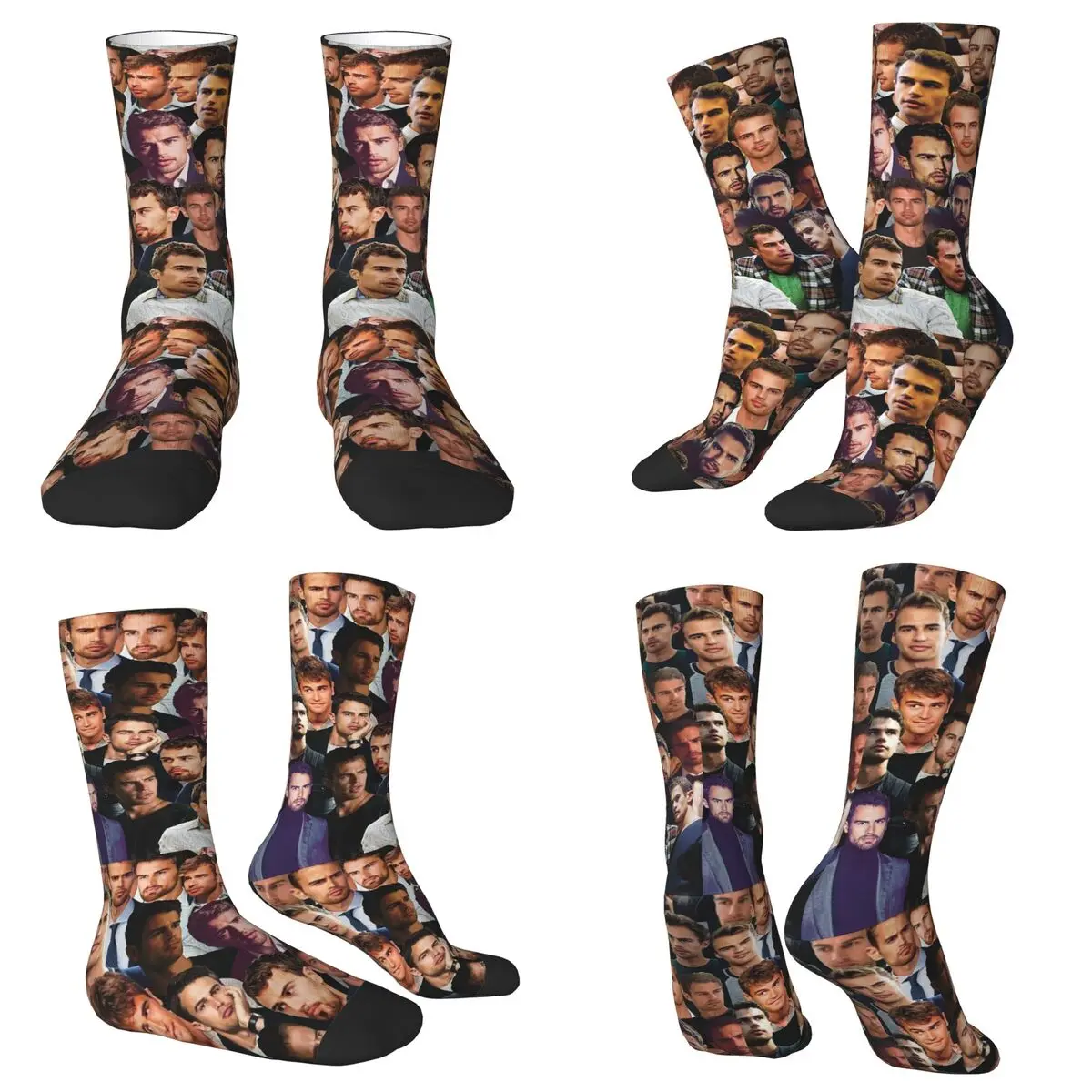 

Theo James Photo Collage Socks Harajuku Super Soft Stockings All Season Long Socks Accessories for Unisex Christmas Gifts