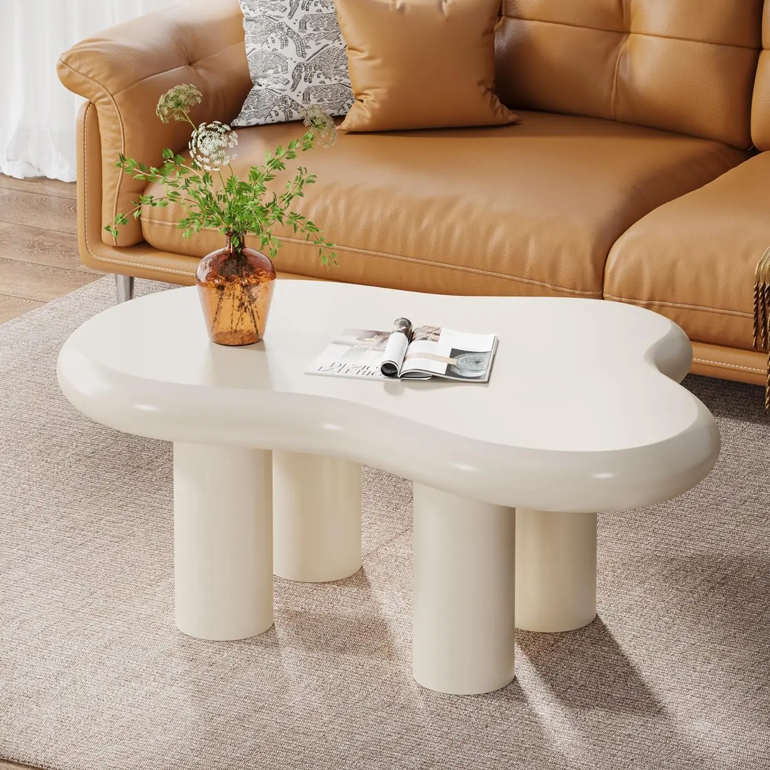 

39.4" Cloud Coffee Table, Cute Cream Coffee Table with 4 Solid Legs, Modern Carton Center Table for Living Room, Home Office