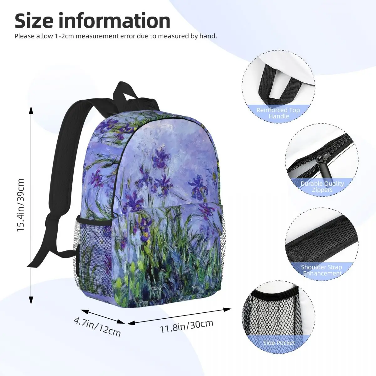 Claude Monet Lilac Irises 191 Backpack Student BookBag Men Women School Bag Computer Shoulder Bags view 4