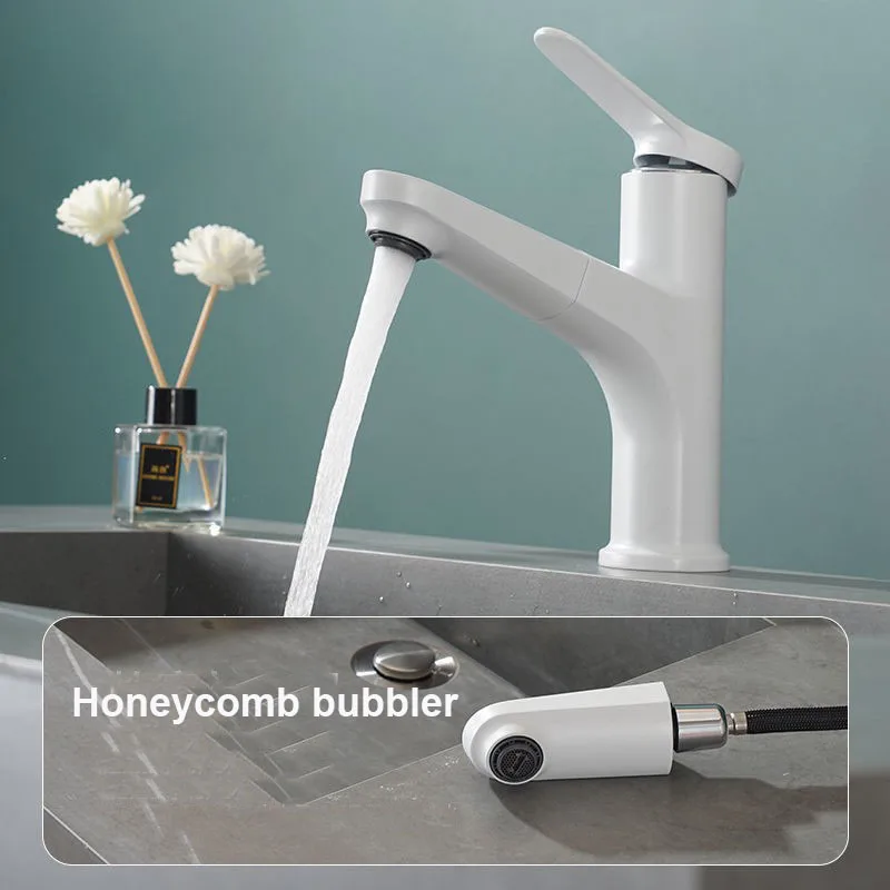 

White Kitchen Sink Mixer Faucet with Pull out Stream Shower Mode Deck Mounted Hot And Cold Water Bathroom Basin Pull out Faucet