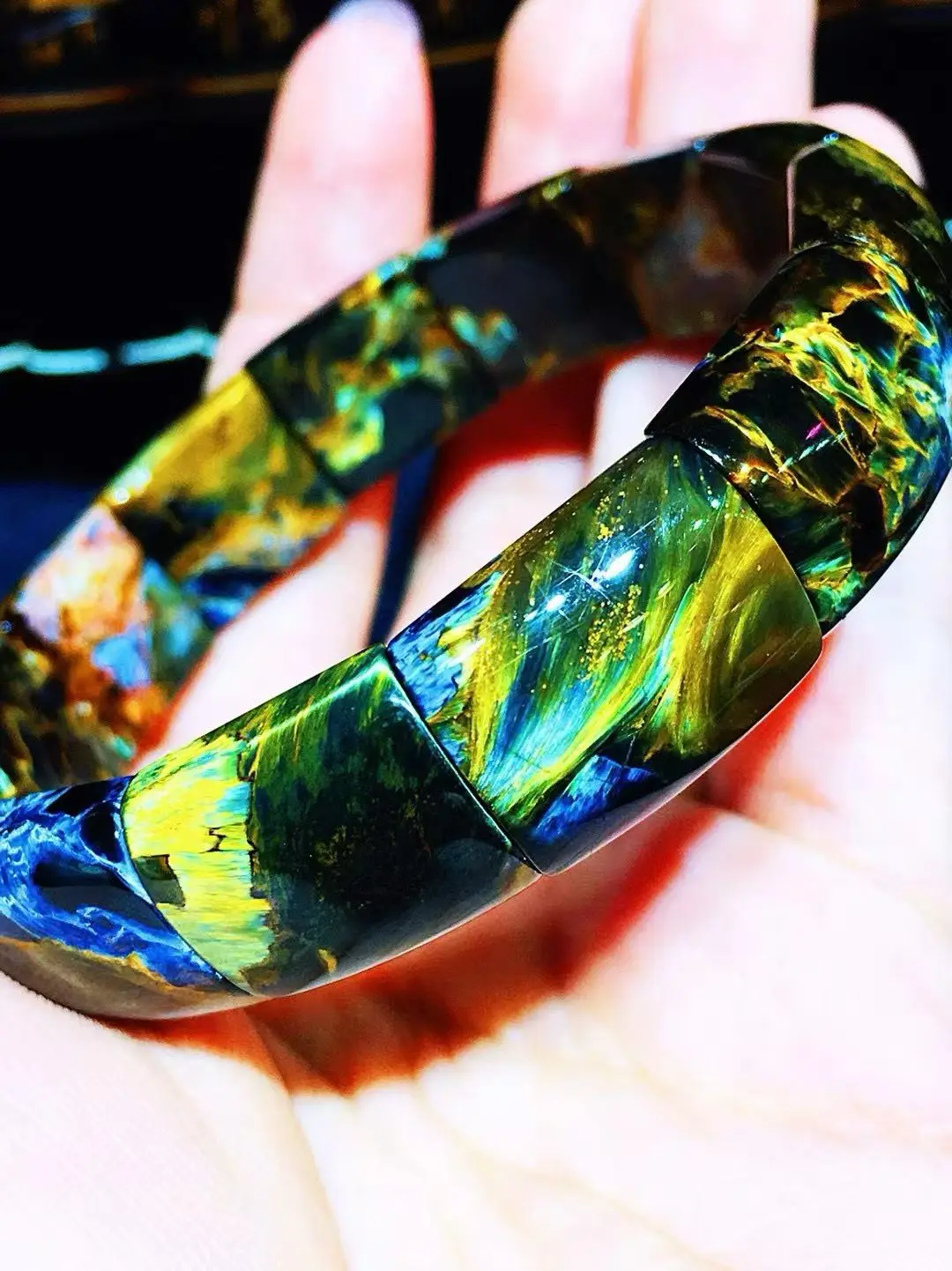 

Натуральный синий Питерсит Chatoyant браслет большой 14x17x7 мм ювелирные изделия прямоугольник исцеление кошачий глаз Намибия для женщин и мужчин AAAAAA