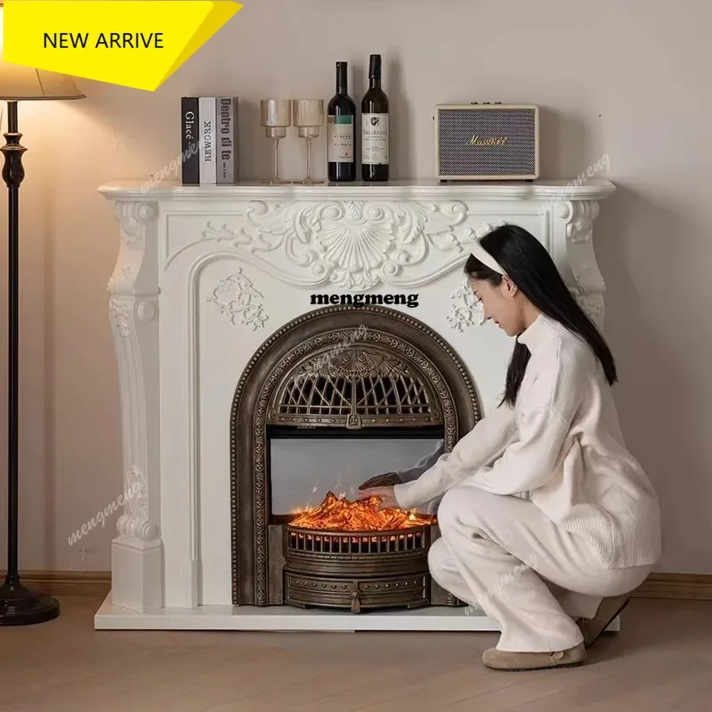 M138 French retro all-solid wood fireplace cabinet simulation fire fireplace, integrated fireplace