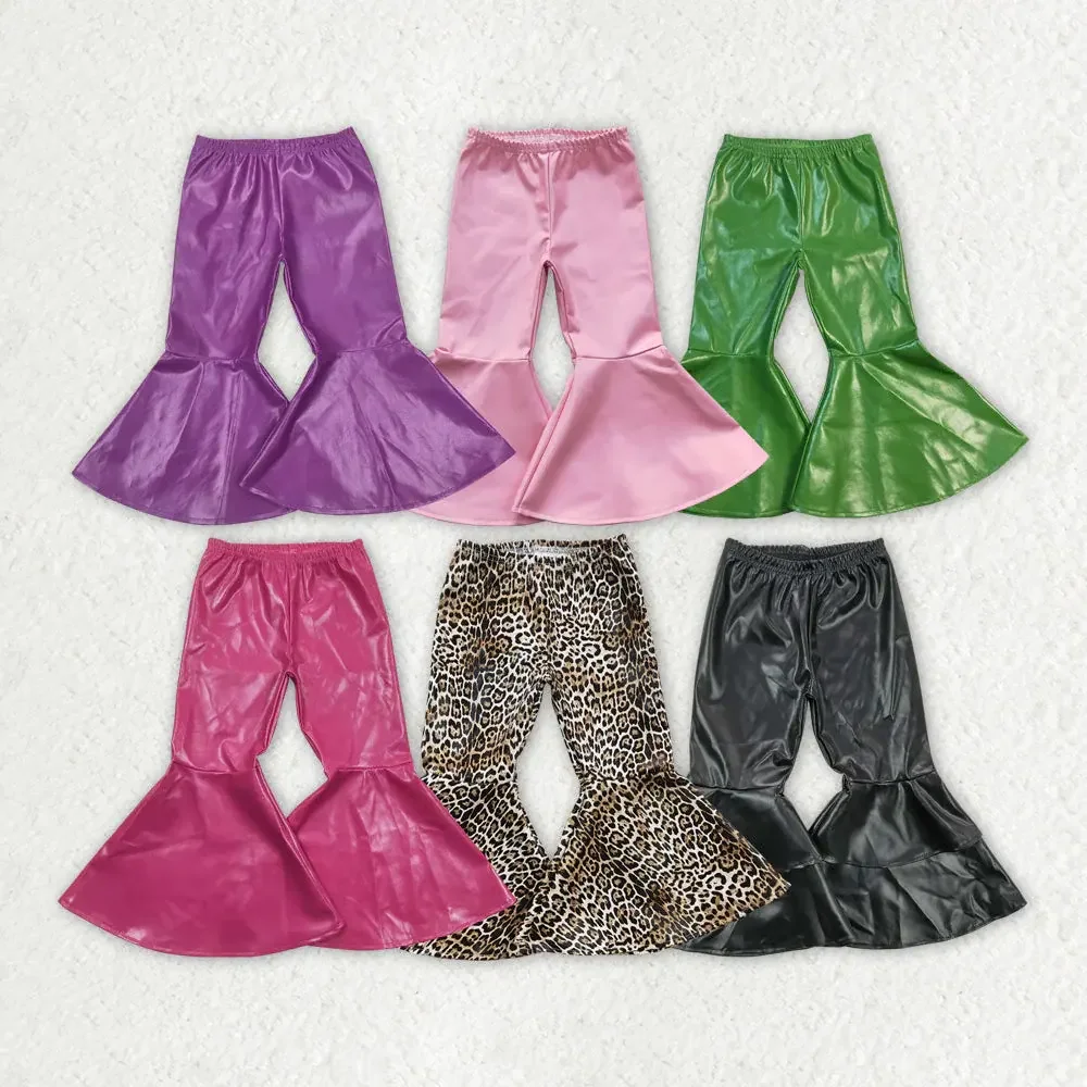 Premium Leather Bell Bottom Pants for Baby Girls High Quality Toddler Fashion Pants Stylish Kids Flared Trousers