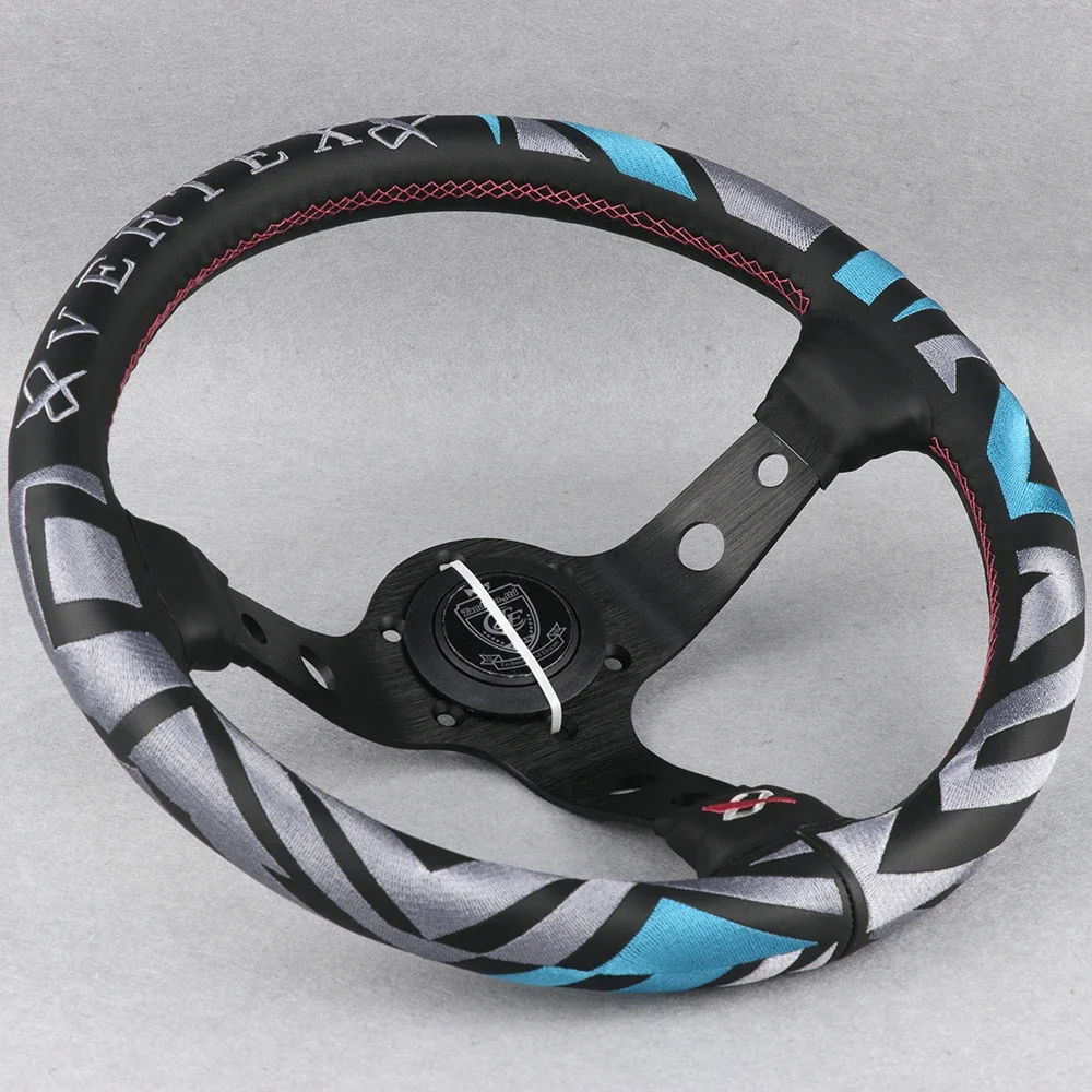 jdm Vertex Style 13inch Genuine Leather Embroidery Drift Sport Steering Wheel