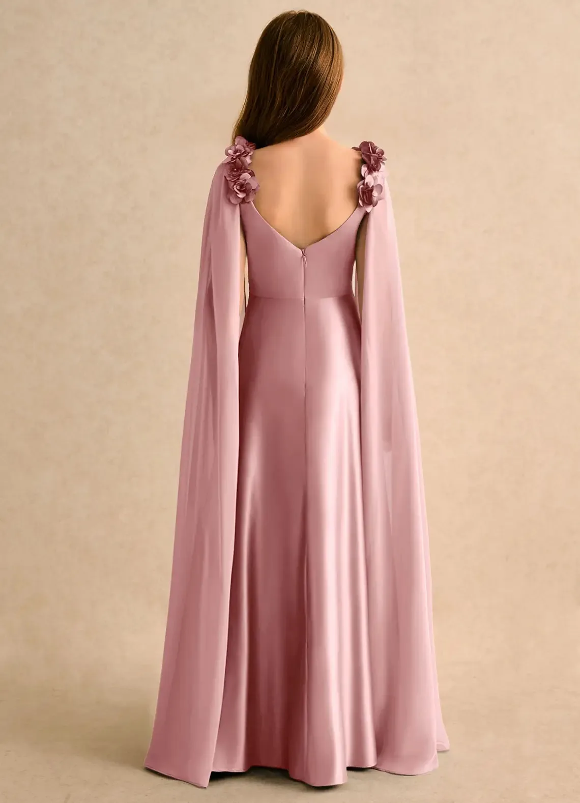 Cswdocy Glamorous Pageant Dress Satin Long Gown With Cape 3D Floral Shoulder Side Slit Flower Girl Dress For Wedding Formal 2026