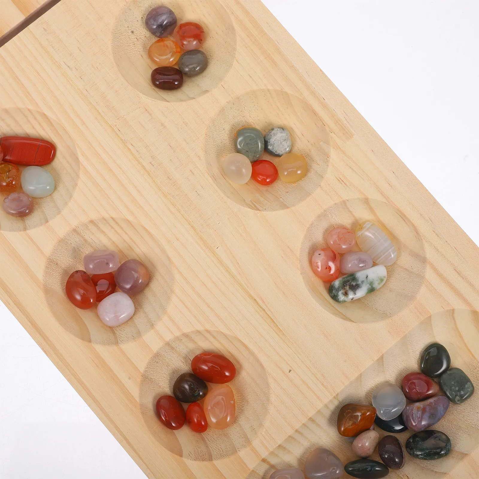 

1Set Wooden Mancala Game Board Folding Design with Carved Chess Pieces and Stones for Strategic Thinking African Themed