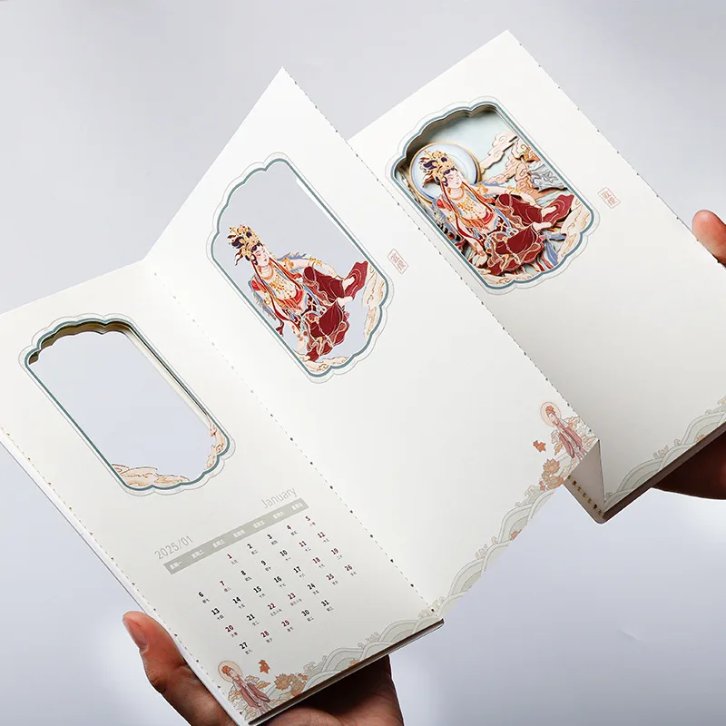 Dunhuang Moonlit Water Wonderland Themed 3D Stereo Layered Hollowed Paper Carving Notebook with Mural Charm