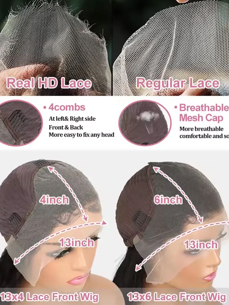 42 pouces 250% densité vague profonde 13x6 HD dentelle avant perruque de cheveux humains 5x5 sans colle vague profonde perruque de cheveux humains pré-plumé avec des cheveux de bébé