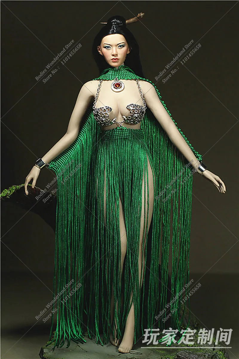 Personalizzato 1/6 Dea Sexy Corsetto in metallo da donna Scialle con gonna in nappa monopezzo con braccialetto adatto al corpo del seno medio più grande da 12 pollici