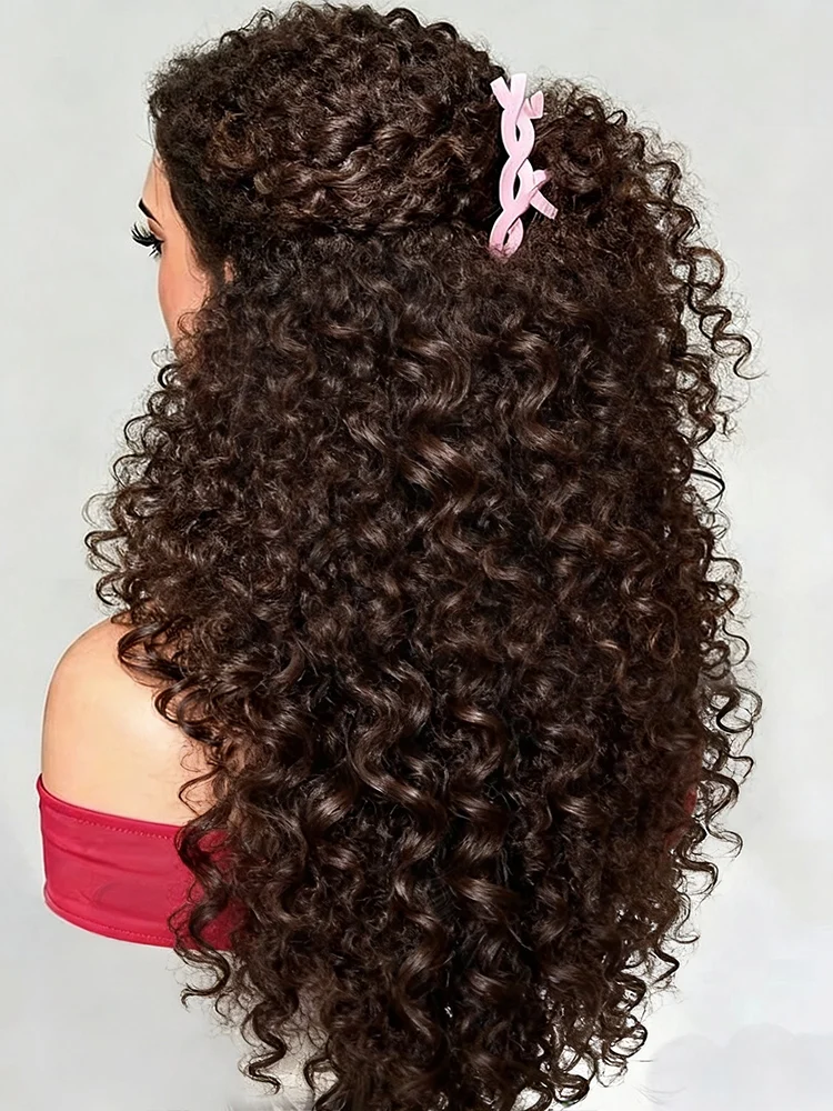 40 42 Inch Chocolate Brown Water Curly 13x4 Lace Front Human Hair Wigs Deep Wave 13x6 HD Lace Frontal Wigs Human Hair For Women 250 Density Colored Raw Human Hair Wigs Preplucked Natural Hairline