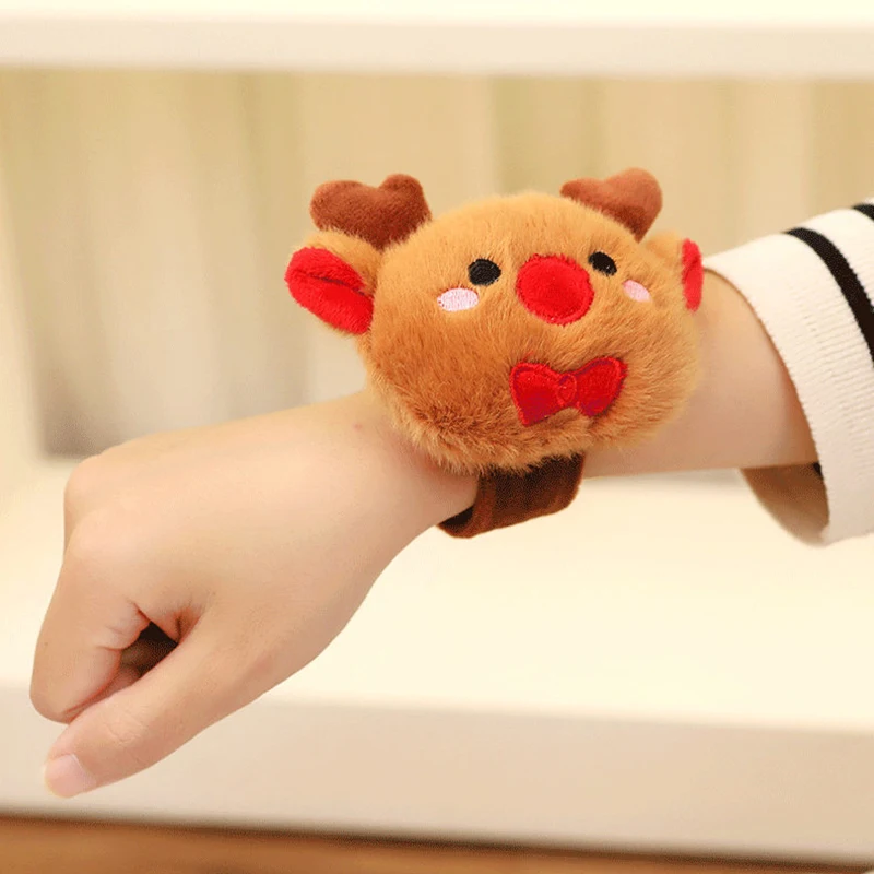 Divertenti cartoni animati in stile natalizio giocattoli di peluche padre Natale a scatto cerchio alce anello a mano vacanze per bambini vestire anelli a mano regalo