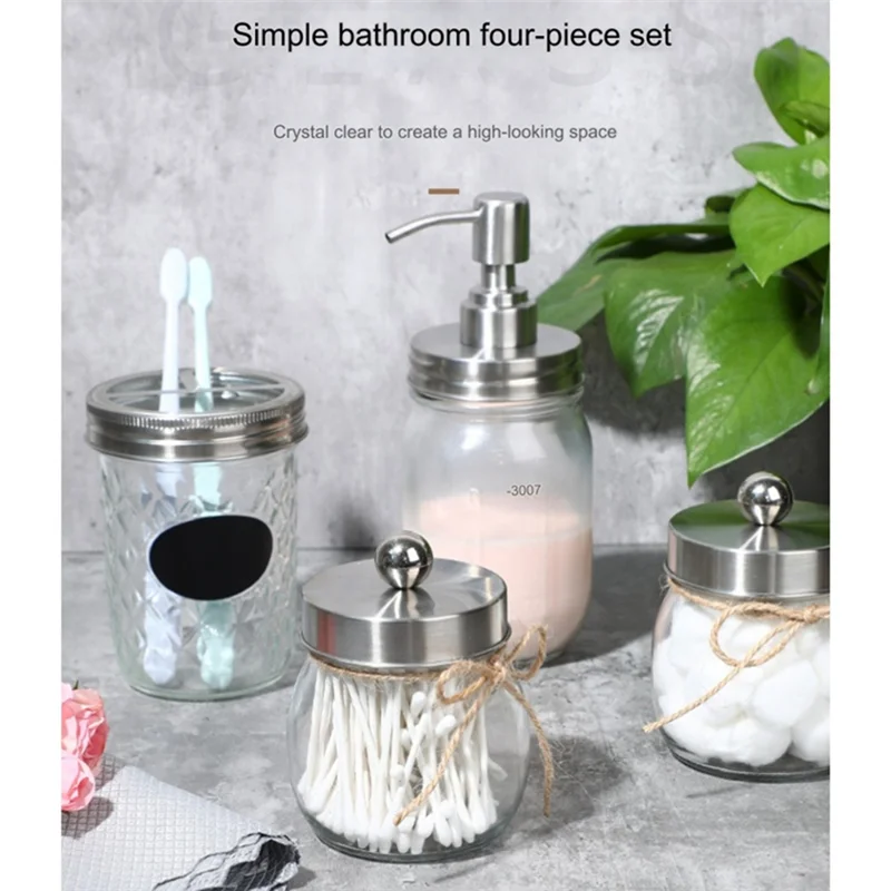 AB45 Set di ricambio per bagno 4 pezzi - Dispenser di sapone per lozione e 2 supporti per tamponi di cotone e portaspazzolino (nero)