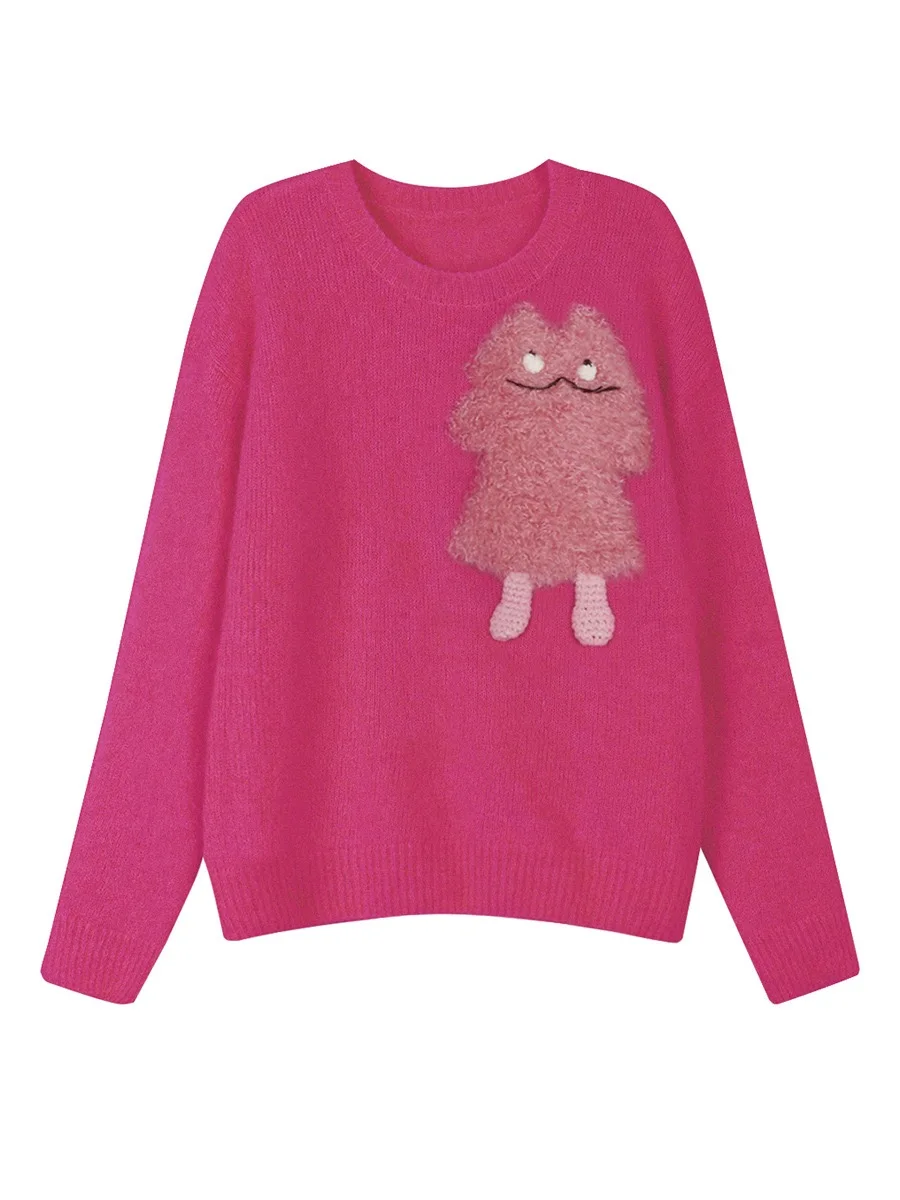 

Dopne Sweater Women's Autumn Faion Monster Overhead Loose Lazy Pink Knitted Jaet Warm Thermal Straight Tube Sle