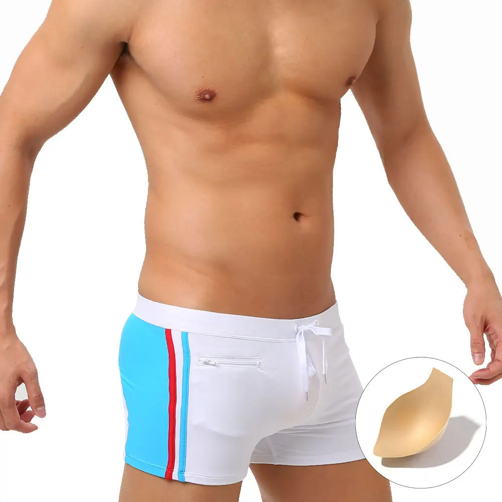 2024 New Men\'s Color Blocked Fashion Swimming Trunks With Cup Cover Anti Glare 3D Bag  Colorful Beach Pants Men\'s Home Underwear