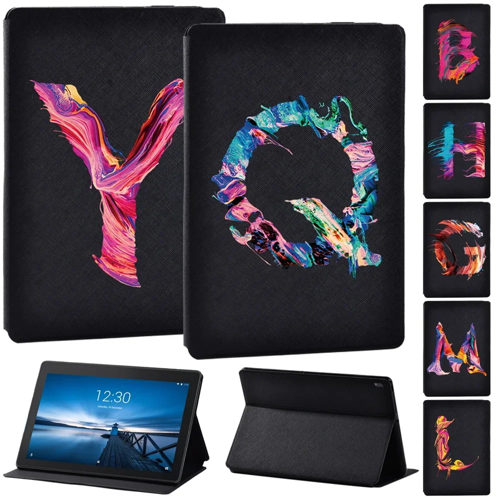 

Case For Lenovo Tab M10 10.1/E10 10.1 Inch Printing Initial Letters PU Leather Tablet Stand Shell Folio Cover+Stylus