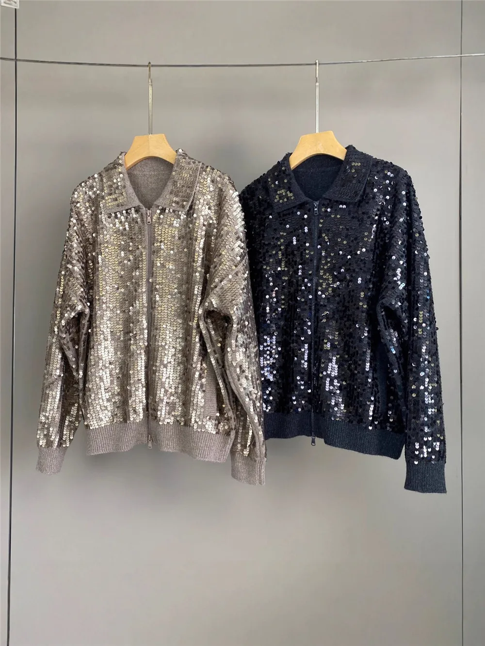 

25. Осень/зима, новый женский кашемировый вязаный кардиган с блестками и лацканами для тяжелой промышленности.