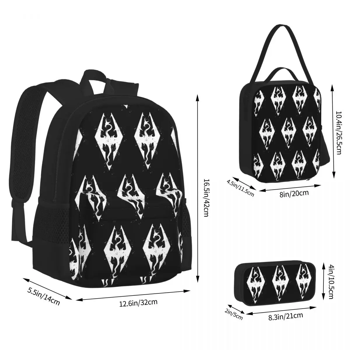 Logo Of Skyrim Perfect Gift Active Backpacks Boys Girls Bookbag School Bags Kids Rucksack Lunch Bag Pen Bag Three-Piece Set