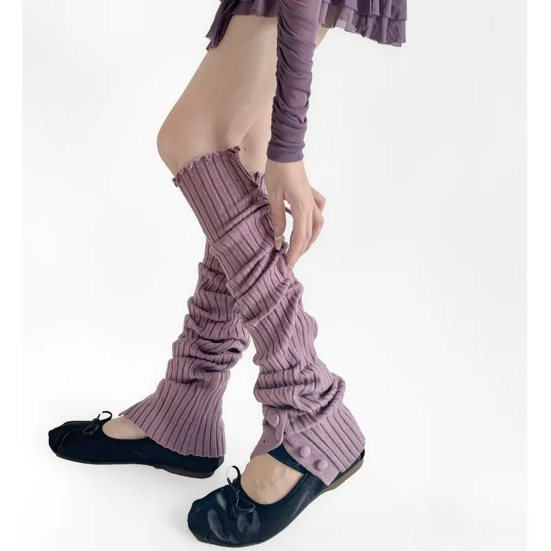 Runway Style Leg Warmers with Designer Buttons & Lace-up Wide Ribbed Stackable Socks, Fall Winter Fashion Accessories​