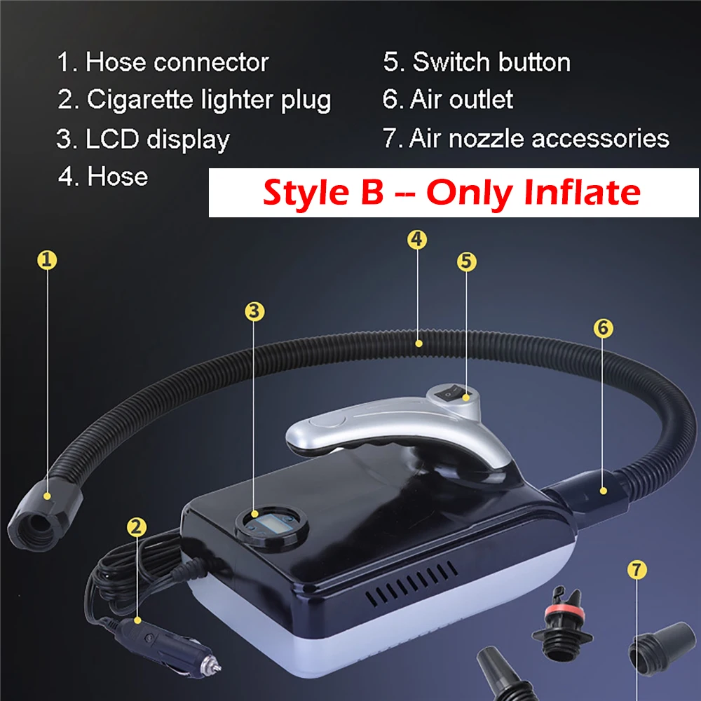 Bomba de aire eléctrica para SUP, inflador de aire rápido con pantalla Digital, 110W, 12V