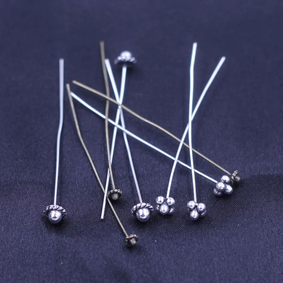 30Pcs Hat Head Pins Flowers Handmade Headpins Needle Zinc Metal Silver Bronze Tone Jewelry DIY Findings Charms Accessories 0.7mm