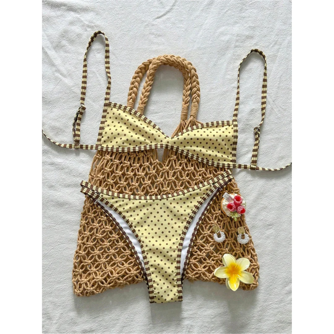 S - XL Polka Dot Bikini Damen Badeanzug Zweiteiliger Bikini-Set mit Polsterung und hohem Beinausschnitt Badebekleidung Badeanzug V8181 – Detail 4