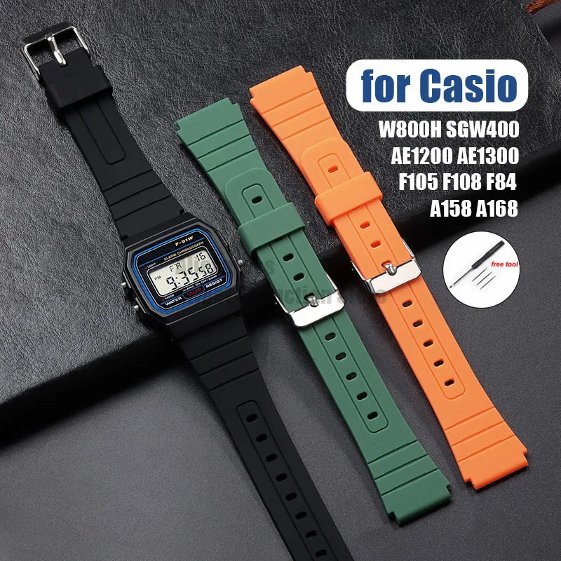 Watch Strap for Casio F105 F108 F84 W800H SGW400 A158 A168 AE1200 AE1300 Replacement Sport Bracelet Silicone Rubber Watch Band