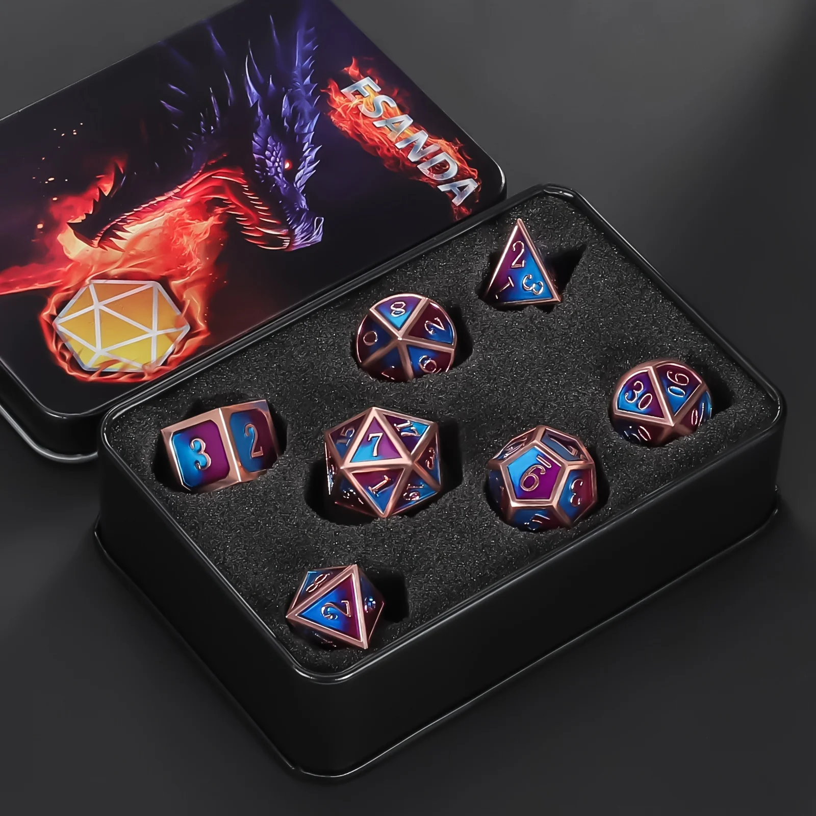 

DND Dice Set Metal D&D 7PCS Copper Blue Teal Purple Polyhedral RPG Dice for Dungeons and Dragons TTRP & DM & Dice Goblin