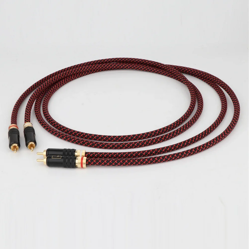Cable de señal RCA de cobre OFC, enchufe RCA chapado en oro, doble anillo magnético, interfaz de amplificador de Audio HiFi antiinterferencias
