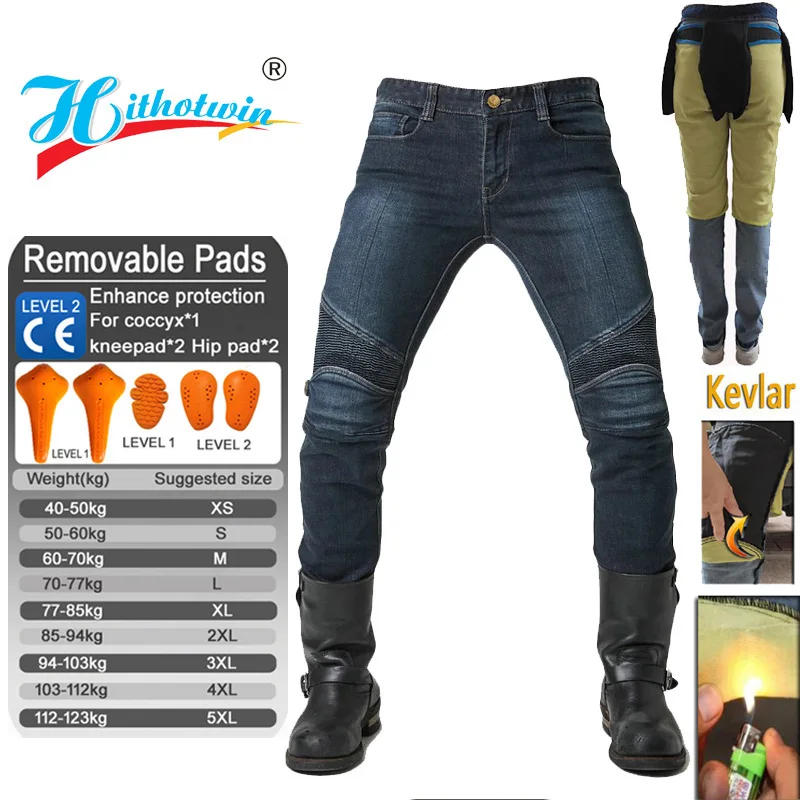 

Motorcycle Riding Jeans Men Aramid Fiber Anti Fall Protection Pants Summer Wearable Knee Armor TZ011