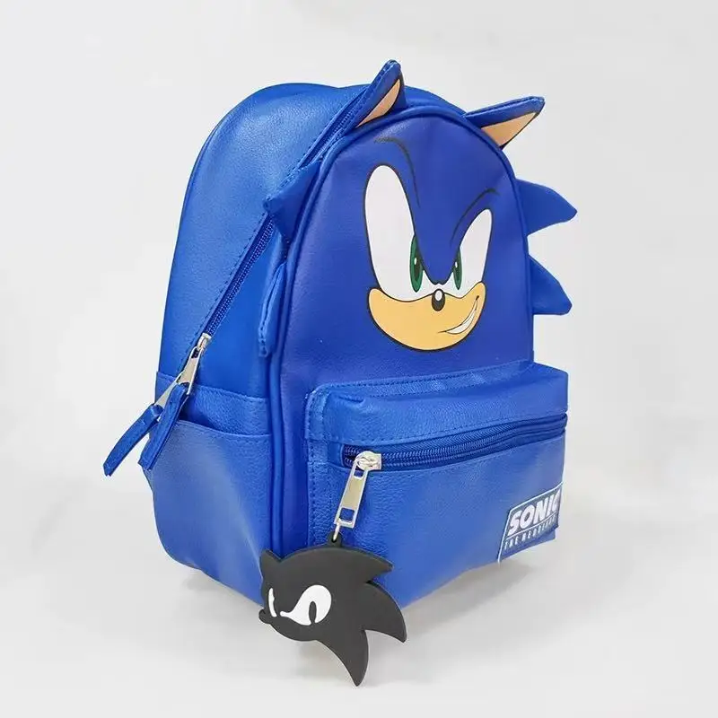 Mochila de dibujos animados sónica de PU para niños, bolso escolar de ocio ajustable de erizo para estudiantes de primaria y secundaria