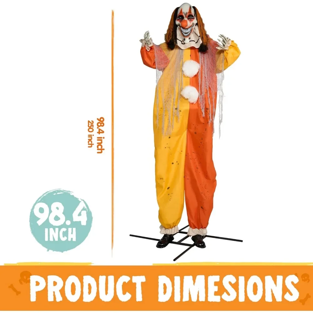 8.2ft Halloween Animatronics Clearance, Giant Standing Clown with Light-Up Eyes, Sound Activated and Moving Hands