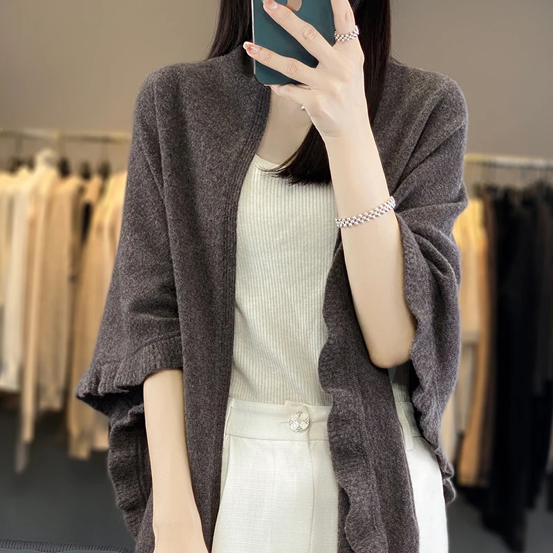 Women\'s Warm Autumn And Winter 100% Pure Wool Cape Solid Color Sleeveless Beautiful Slave Wool Ahawl Acarf