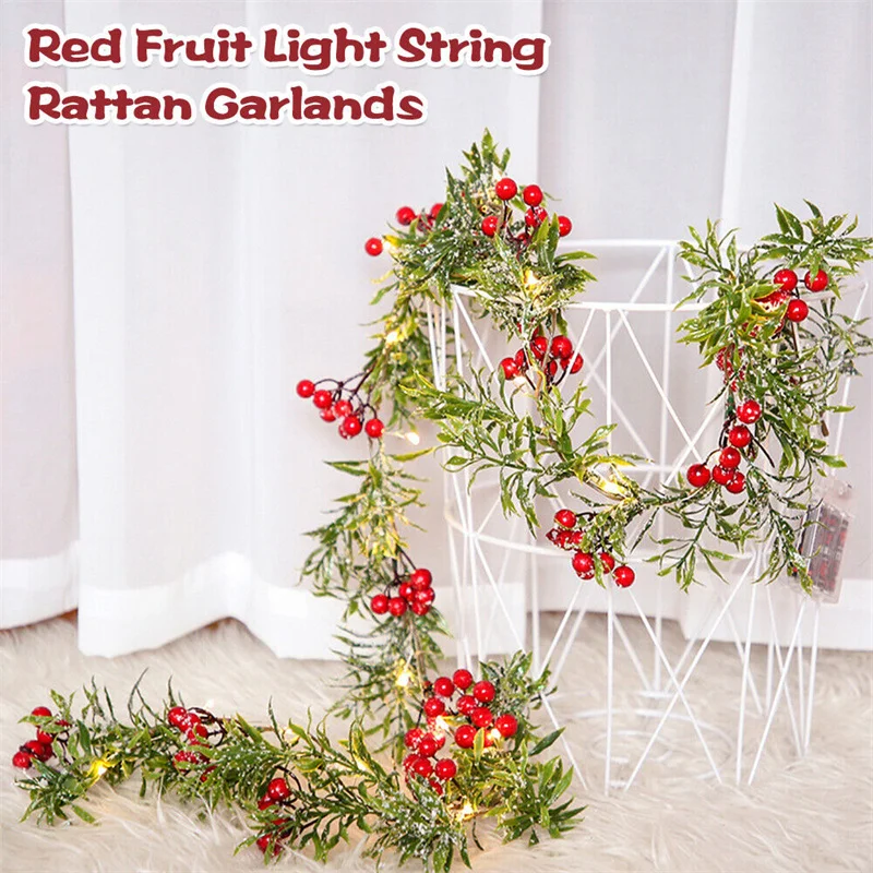 2M 20 LED Christmas Red Pine Cones Green Leaves Light String Wedding Garland Lights For Xmas Holiday Tree Garden Patio Decor